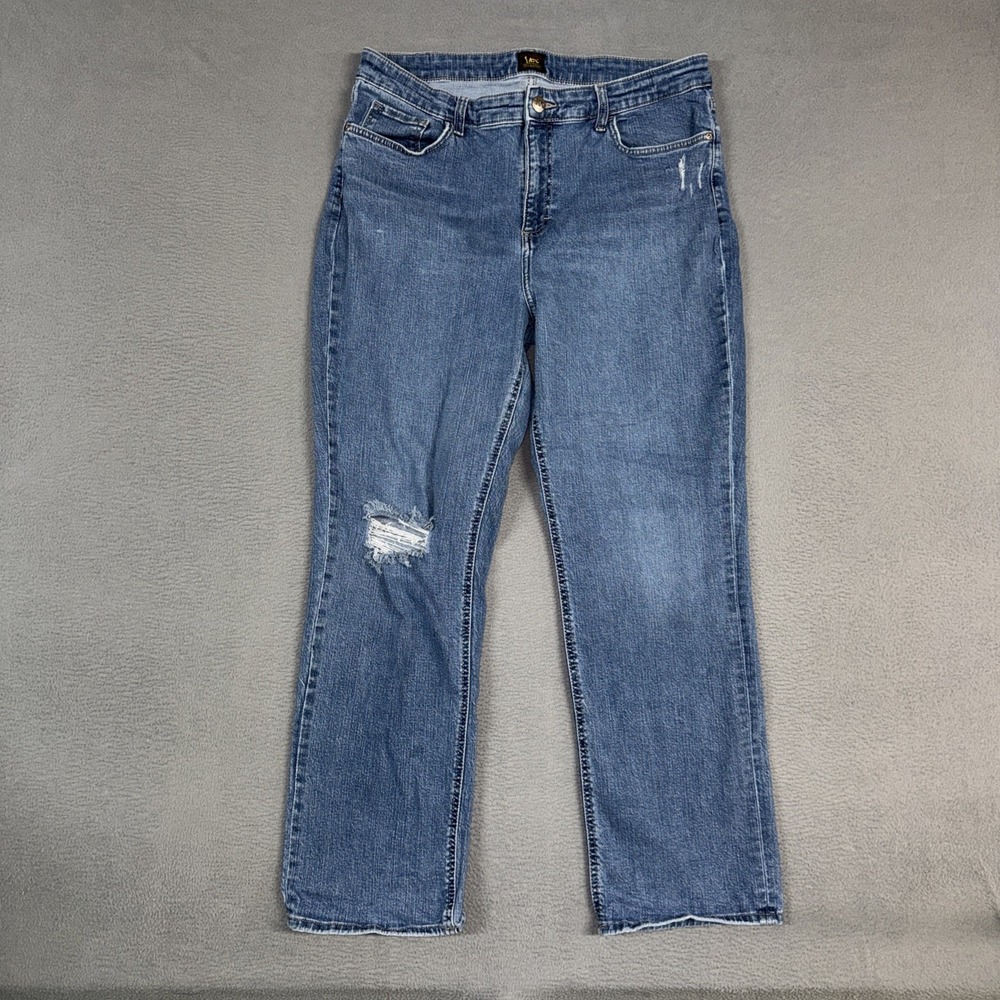 Lee Jeans Womens 18 Blue Legendary Boyfriend Stretch Distressed Denim Cotton